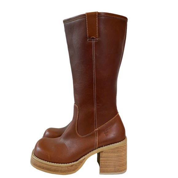 Frye Vintage Dorian Y2K Brown Leather Platform Knee High Boot Size 7.5 - Picture 5 of 15